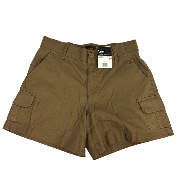 Lee Ladies 5 Inch High Rise Comfort Waistband Cargo Shorts Size 4 Kangaroo Brown - Picture 1 of 6